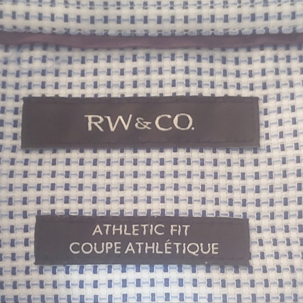 Stylish RW&CO. Blue Toned Pattern Dress Shirt Long-Sleeved Size: L/G 16-16.5 - Picture 7 of 8